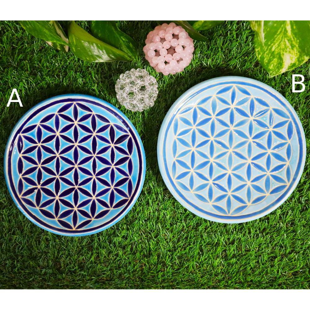 ◆飾り皿◆絵皿◆フラワーオブライフ◆生命の花◆青◆