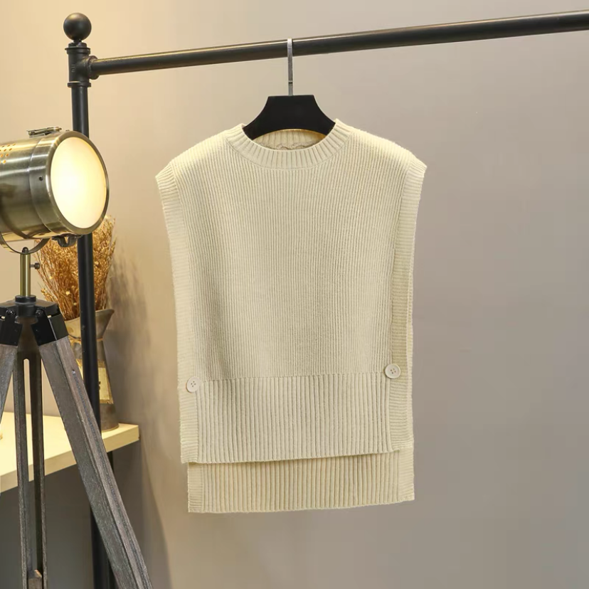 ニットベスト、カジュアル 、レディース、 ゆったり、袖なし