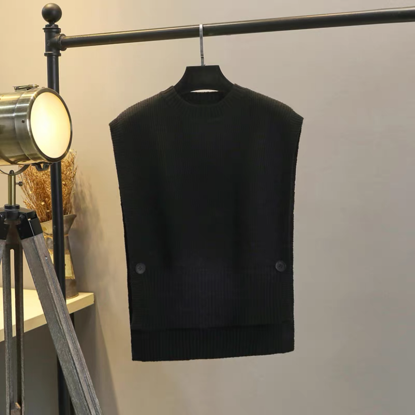 ニットベスト、カジュアル 、レディース、 ゆったり、袖なし