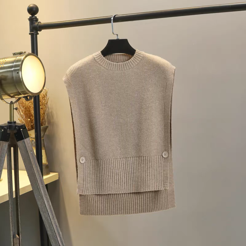 ニットベスト、カジュアル 、レディース、 ゆったり、袖なし