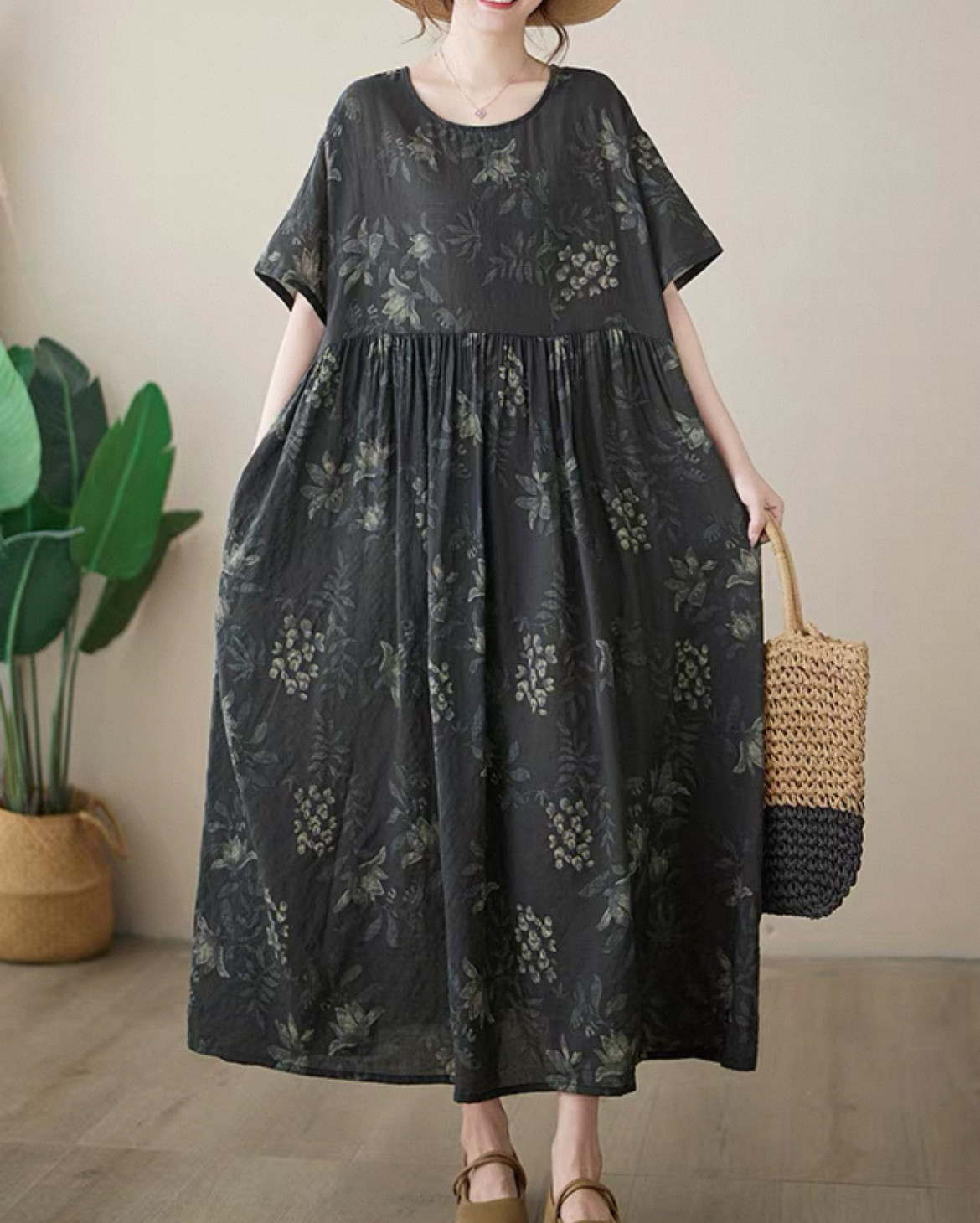 ゆったりワンピース 大人カジュアルワンピース レディースワンピース 綿麻ワンピース 夏ワンピース 人気