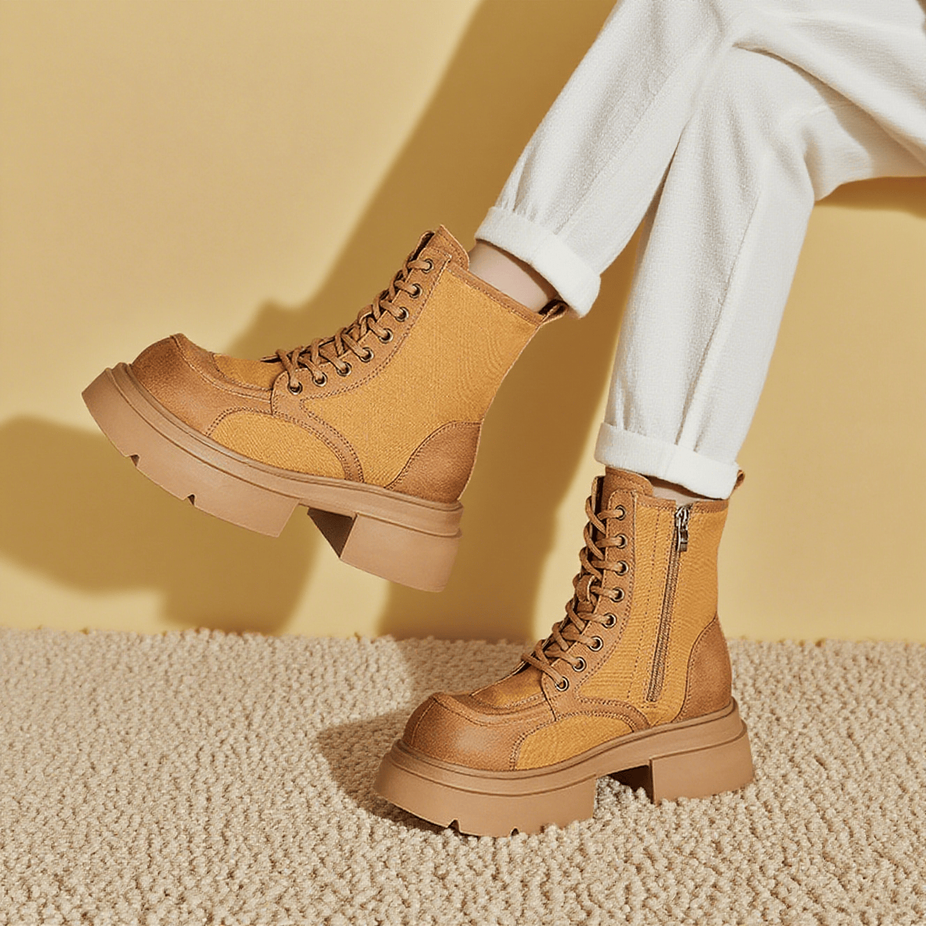 牛革×サテン|職人手作り|レトロマーチンブーツ|6cm厚底|3色展開