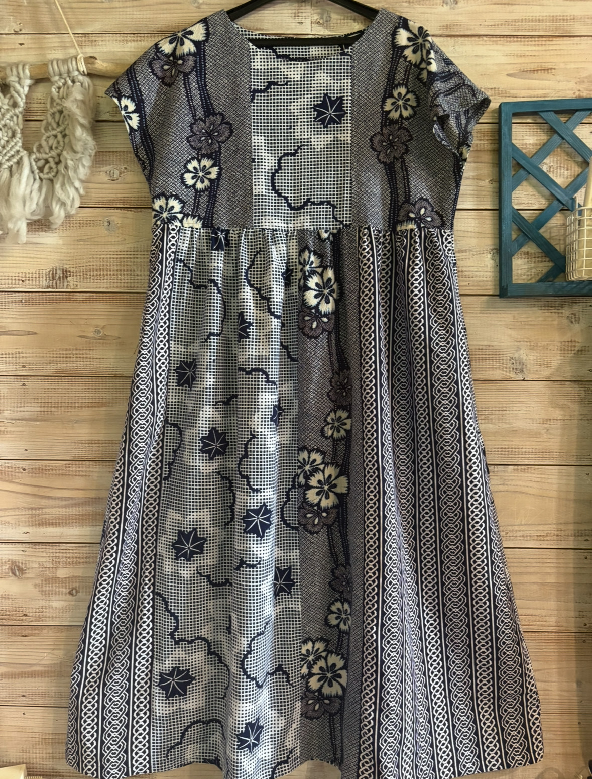 浴衣リメイク切り替えギャザーワンピース