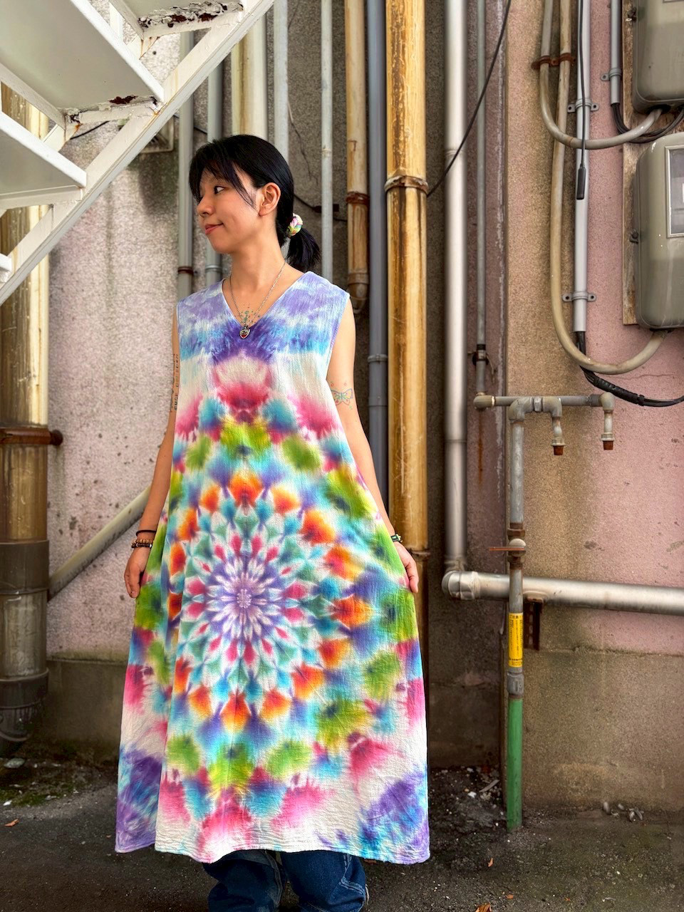 タイダイ ノースリーブワンピース 幻想的な大曼荼羅 ブルーパープル HD24-71