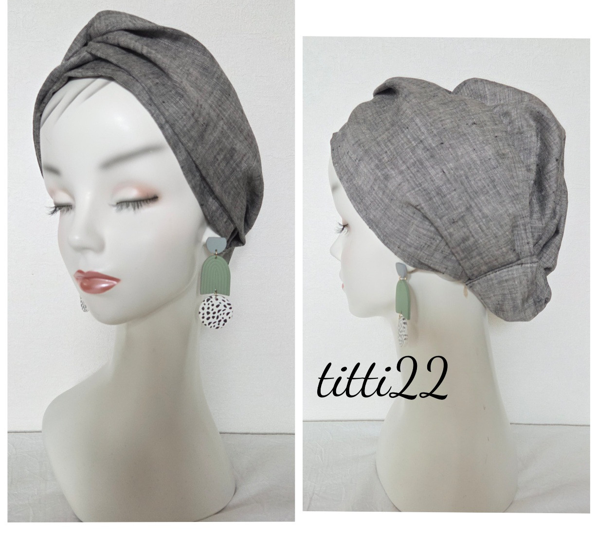 new【コットンリネンブラック】帽子にもなるヘアターバン