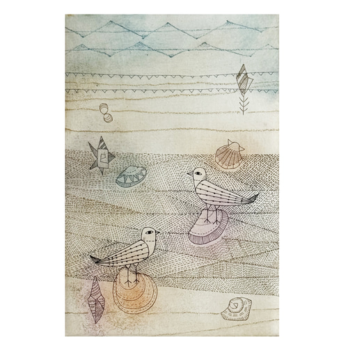 銅版画作品「砂浜で、貝がら探し」フレーム入 版画 山田ミヤ 通販