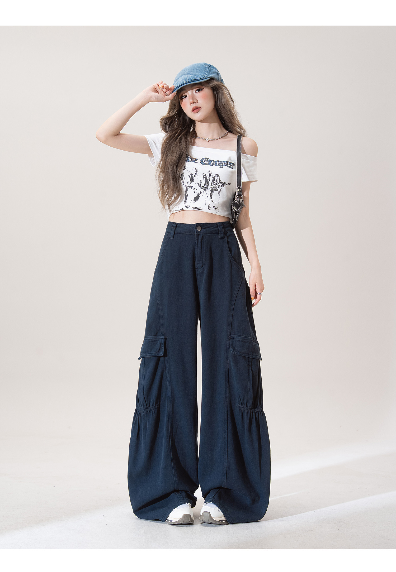 デザイン感ギャザー大ポケット工装カジュアルパンツ女2025新型ゆったり着やせ百合ワイド脚曲げパンツ 6,919円