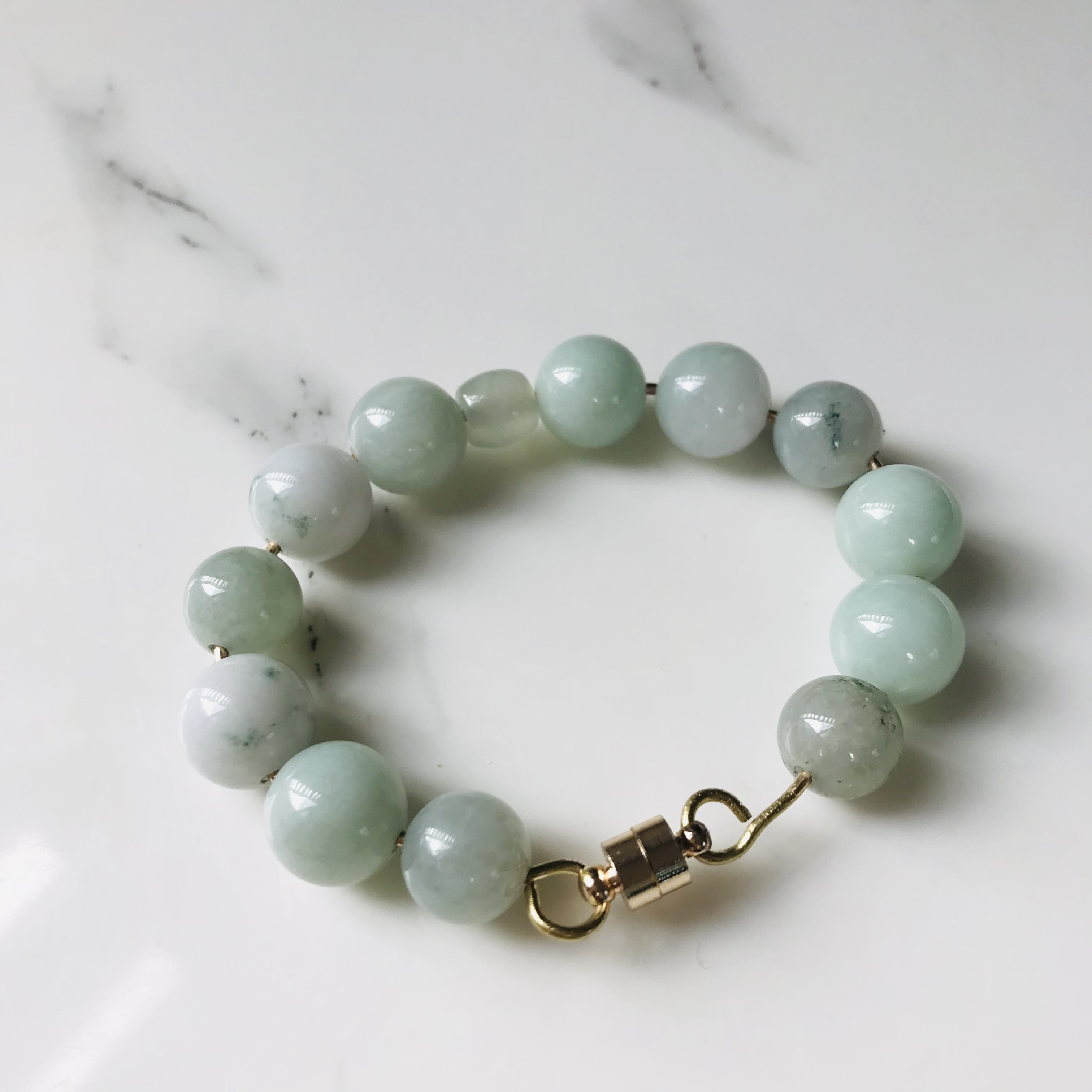 [B754-001］ ジェイド　JADE ヒスイ　本翡翠　ブレスレット　天然石　ミャンマー産　14kgf