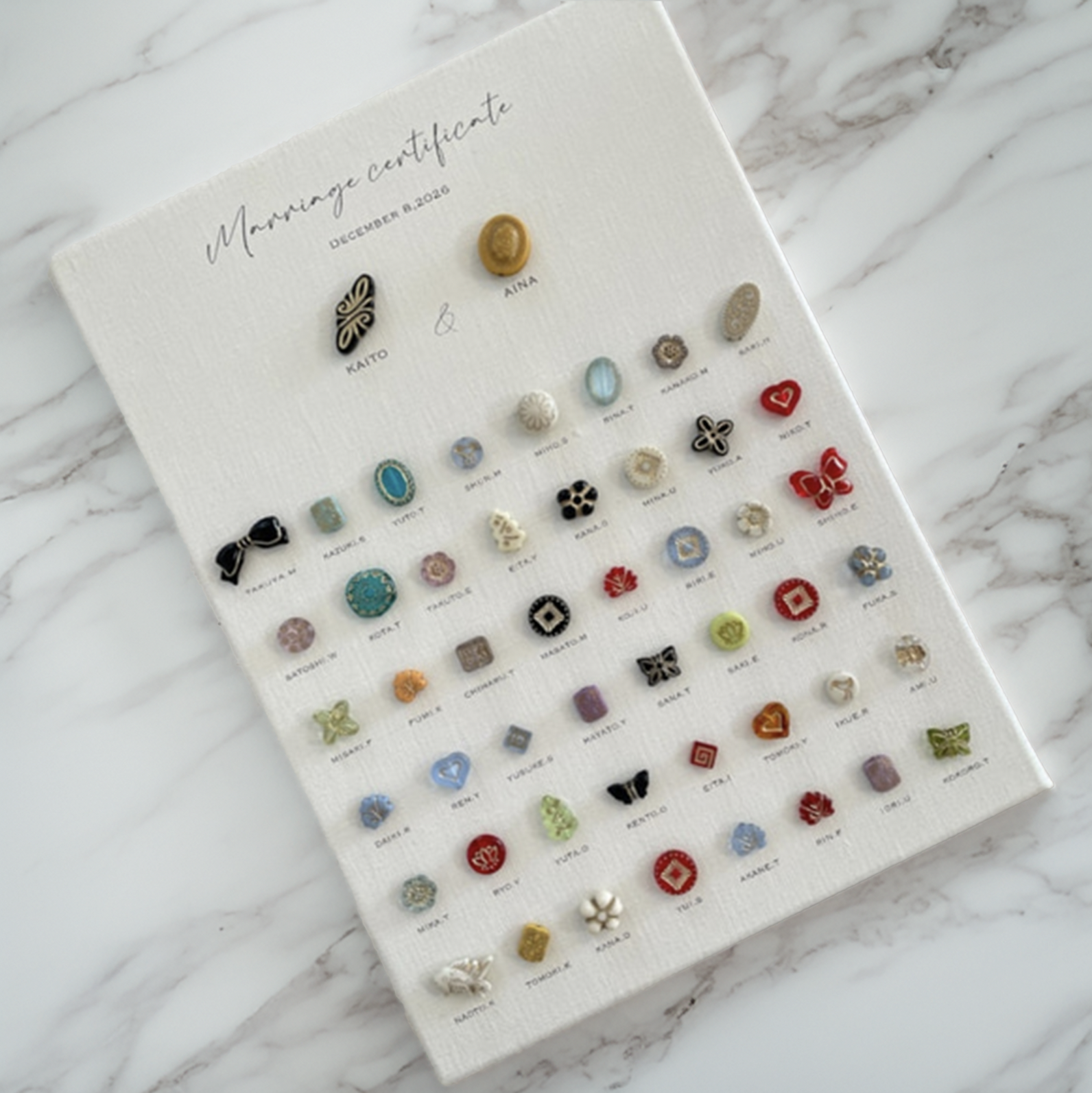 結婚証明書 アンティーク風 全ゲスト名入れ付き 麻布キャンバス