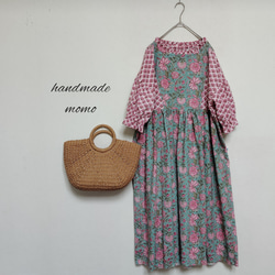 handmadeウィリアムモリス七分袖ワンピース（アイリス）free handmadeウィリアムモリス生地 ワンピースfreeブルー - メルカリ