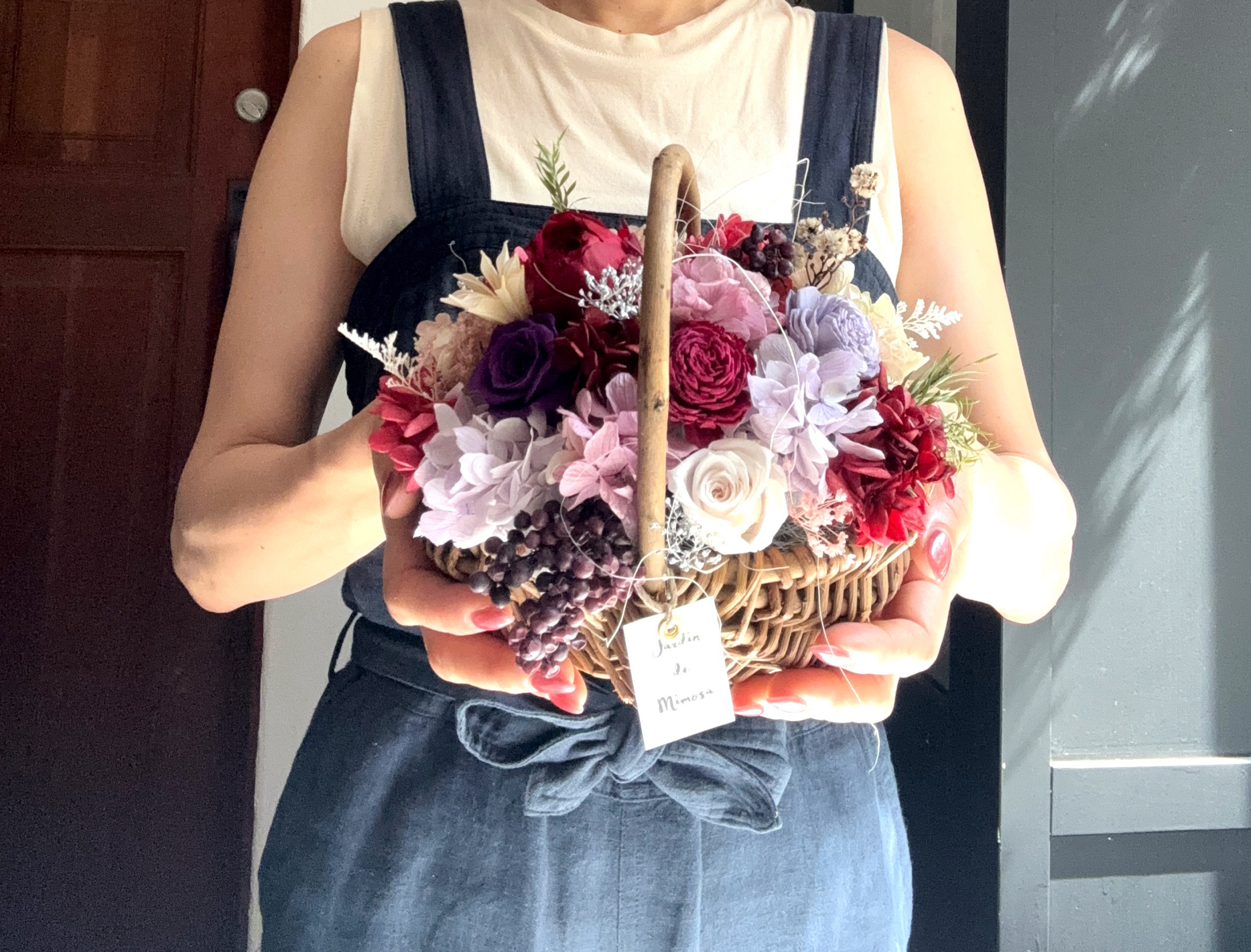 敬老の日 贈り物 バスケットアレンジS 花カゴ プリザーブドフ