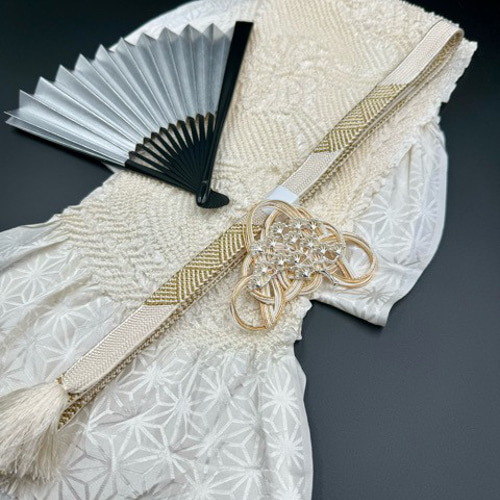 スーパーSALL・礼装用】6148正絹中抜き絞り 絹帯締め 扇子 松帯留め