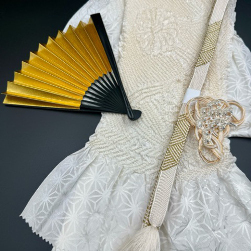 スーパーSALL・礼装用】6148正絹中抜き絞り 絹帯締め 扇子 松帯留め