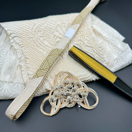 スーパーSALL・礼装用】6148正絹中抜き絞り 絹帯締め 扇子 松帯留め