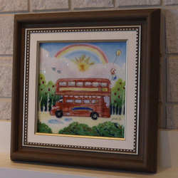 七宝焼　金色アートフレーム　額縁 『ひまわりとザクロ』 七宝焼アートフレーム 「ひまわりとザクロ」 京七宝 染型七宝