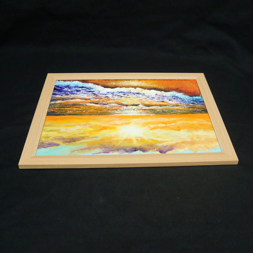 油絵 油彩 油彩画 絵 絵画【夕日に染まる海】A4 絵画 HR 通販