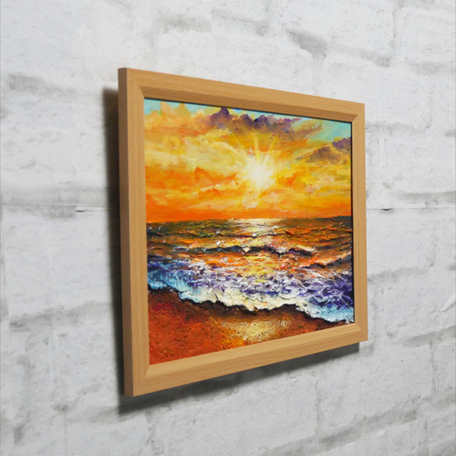 油絵 油彩 油彩画 絵 絵画【夕日に染まる海】A4 絵画 HR 通販