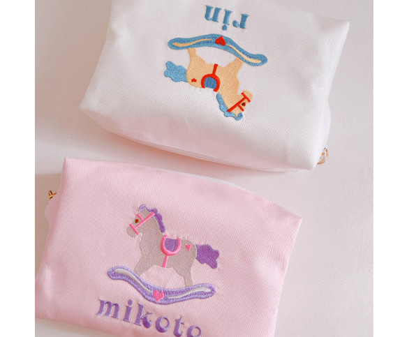 おむつポーチ【名入れ オーダー 】刺繍 お馬 ベビー 名前 出産