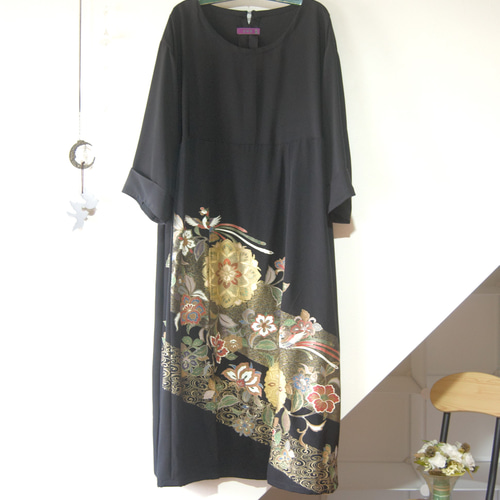 鳳凰と華紋 留袖ドレス＊ロングペチコート付き 着物リメイク