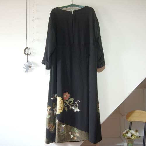 鳳凰と華紋 留袖ドレス＊ロングペチコート付き 着物リメイク