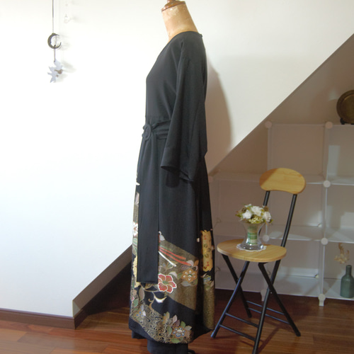 鳳凰と華紋 留袖ドレス＊ロングペチコート付き 着物リメイク