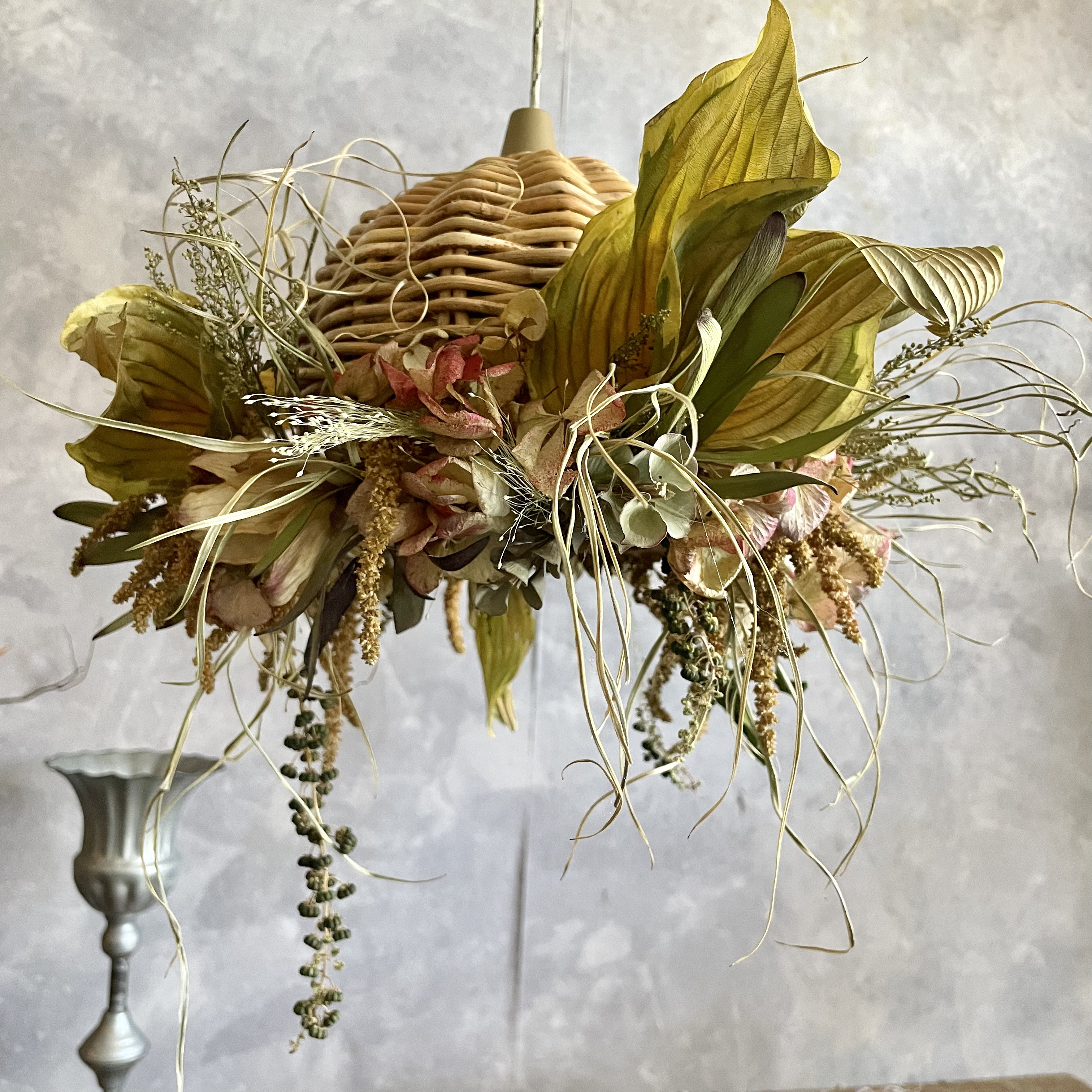 ドライフラワーデコレーションLEDランプシェード