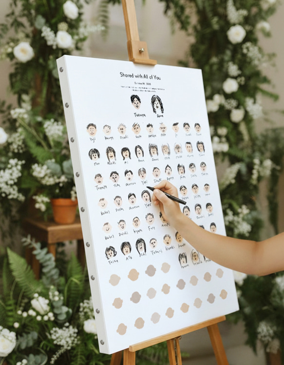 似顔絵 結婚証明書｜ゲスト参加型｜送料無料｜ウェルカムボード
