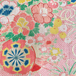 帯のタペストリー　アンティーク　赤に花車　テーブルランナー使用可　小物　和モダン　リメイク インテリア　和室　正月 4枚目の画像