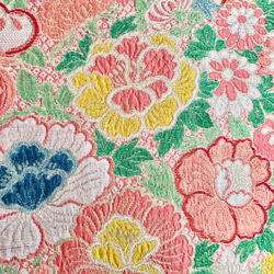 帯のタペストリー　アンティーク　赤に花車　テーブルランナー使用可　小物　和モダン　リメイク インテリア　和室　正月 6枚目の画像