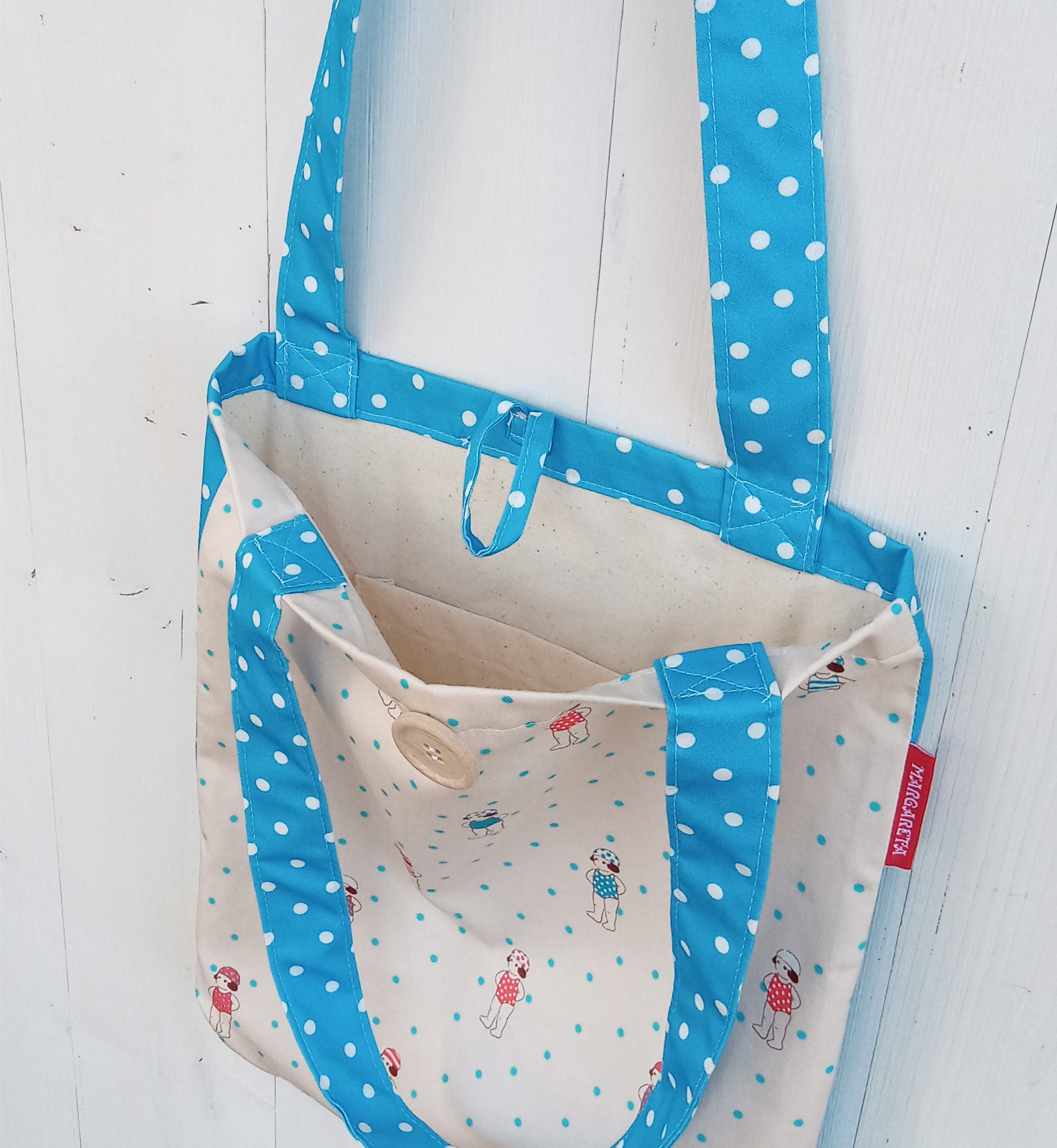 トートバッグ(オリジナルテキスタイル)   「夏ちゃんと水玉」