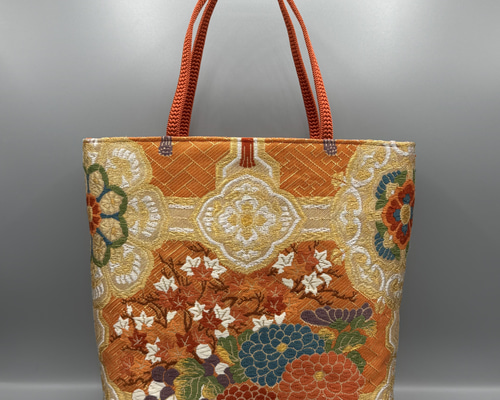 着物 帯 帯締め ハンドメイド トートバッグ リメイク オレンジ