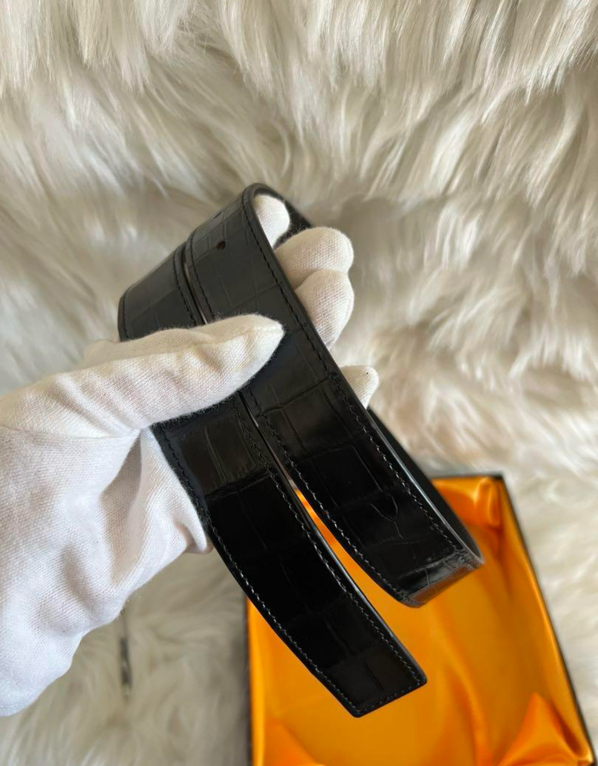 展示品処分クロコダイル ベルト ツヤ 2色黒と茶色選択可能