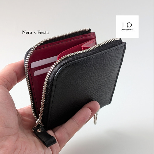 名入れ対応】ウォレットチェーンが付けれるミニ財布（ブラック）Nero