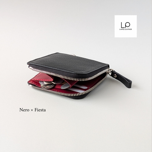 名入れ】ウォレットチェーンが付けれるミニ財布（ブラック）Nero