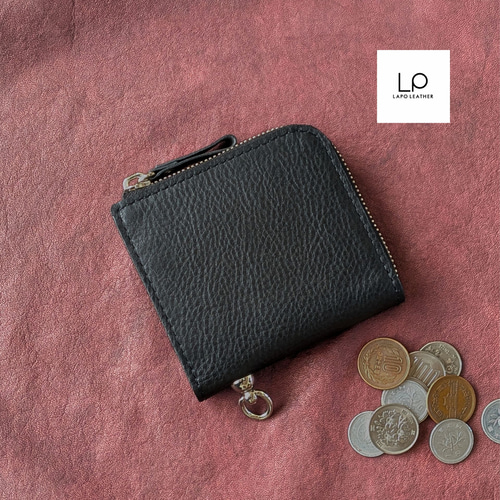 名入れ対応】ウォレットチェーンが付けれるミニ財布（ブラック）Nero