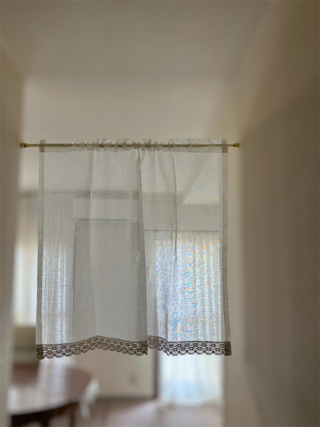カフェカーテン　飾りレース付き【ミュレ】【薄地　リノ　パリジェンヌ　アイボリー】