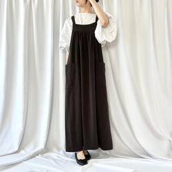 はまち♪綿麻VネックワンピL/生成り handmade 綿麻Vネック