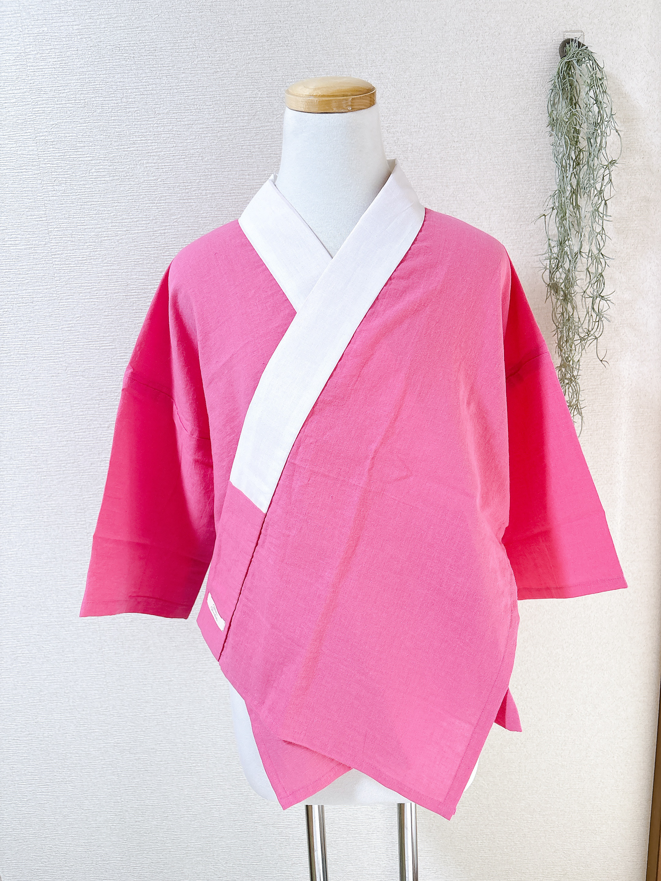 ハーフリネン衿付き半襦袢　ディープピンク