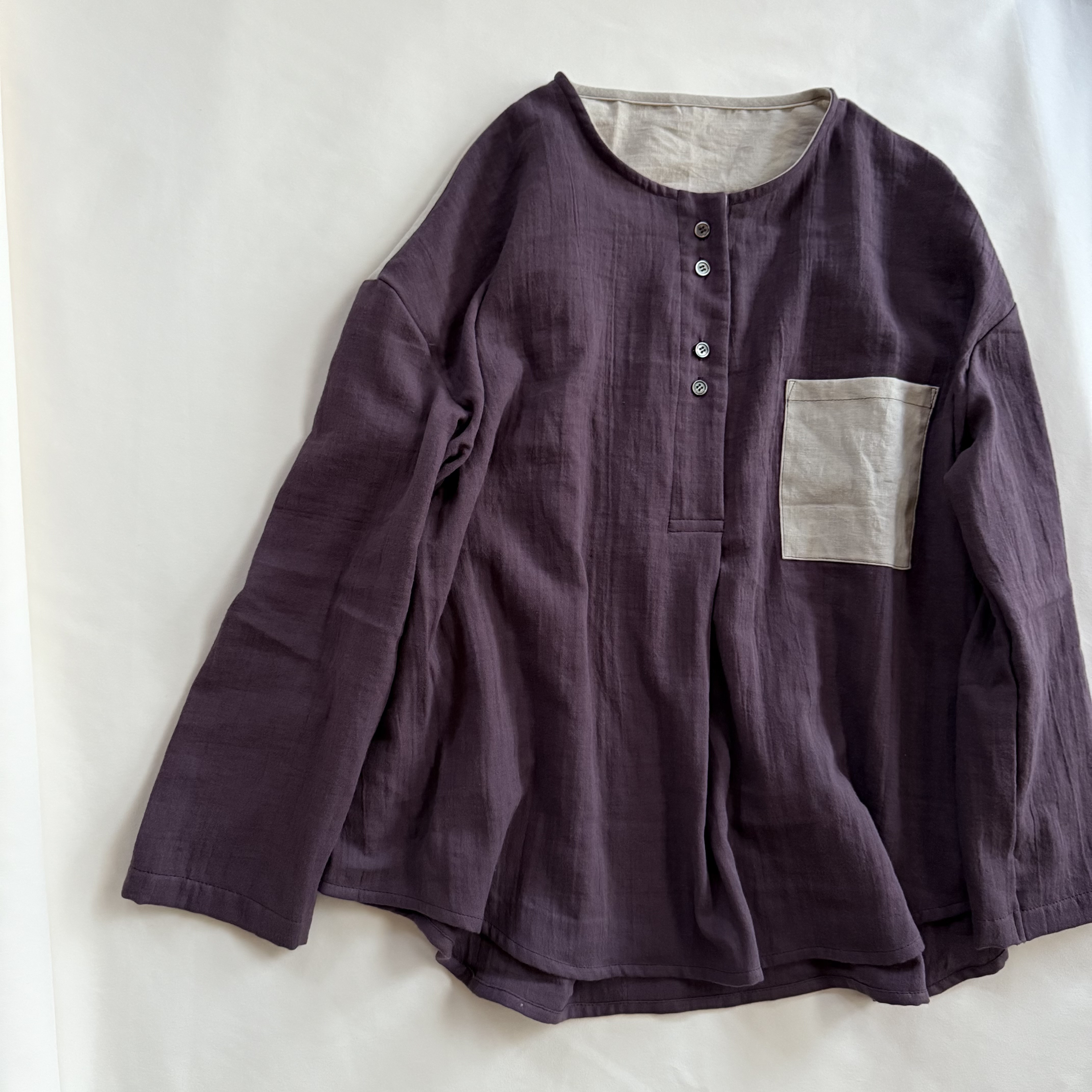 【受注製作】ふんわりダブルガーゼのヘンリーネックシャツ＊サイズ・カラー選べます。