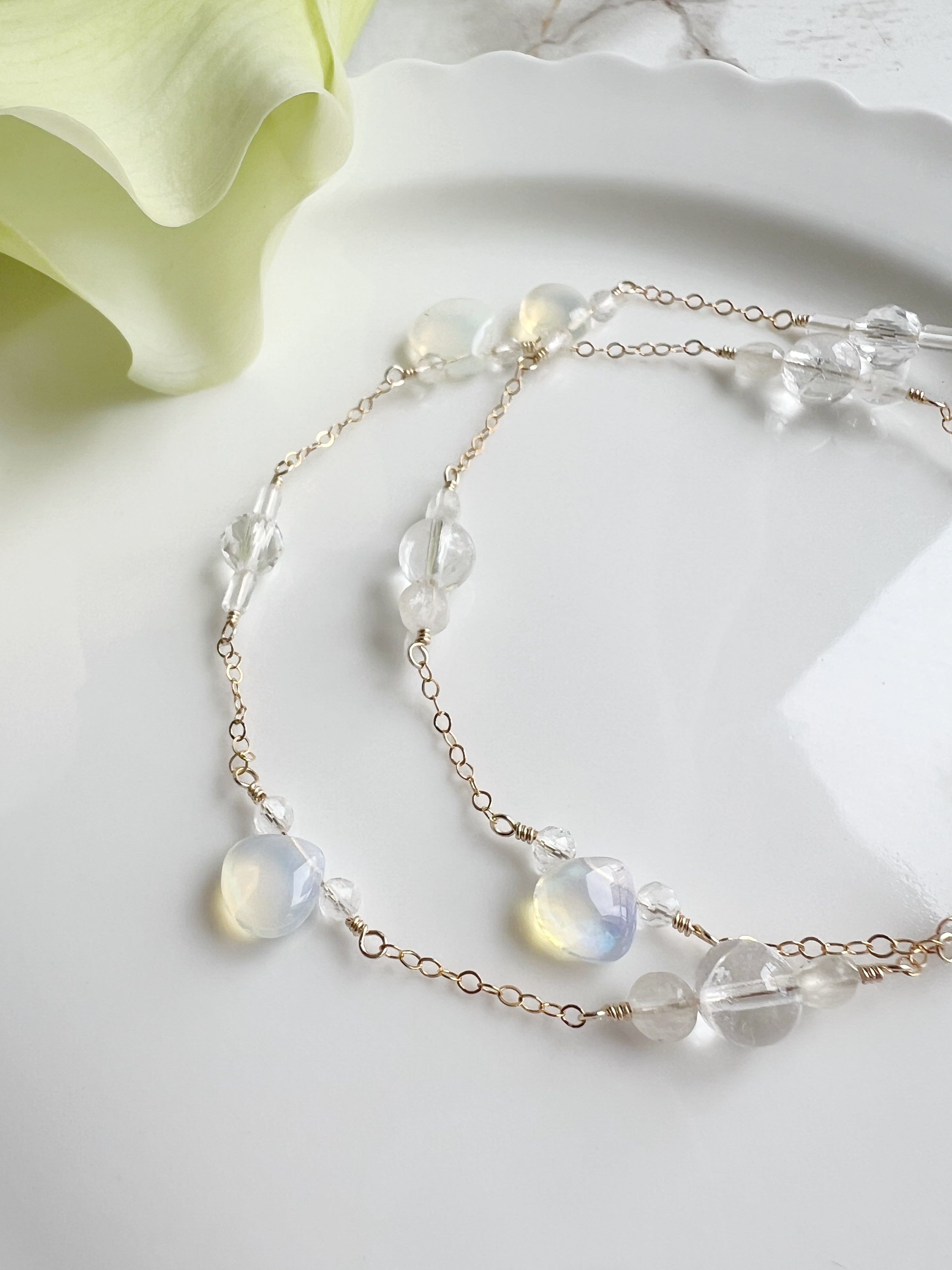 14KGF オパール ホワイトトパーズ ロングネックレス