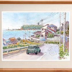 水彩画原画　江ノ電・小動岬から七里ケ浜へ　＃671 水彩画原画 江ノ電・七里ヶ浜小動岬付近走る ＃615 | iichi 日々