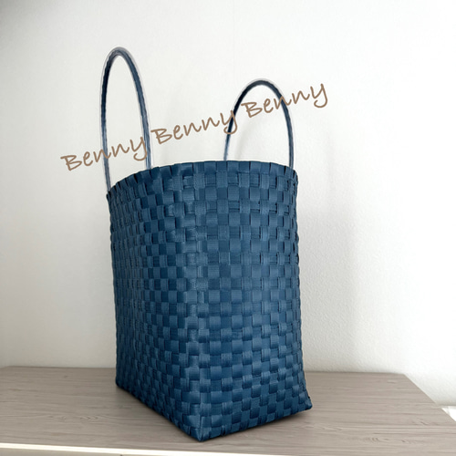 値下げ　IENA購入　dragon ネイビー かごバッグ 収納袋付き ヘリンボーン編みのかごバッグ【ネイビー×ネイビー】 | mei mei