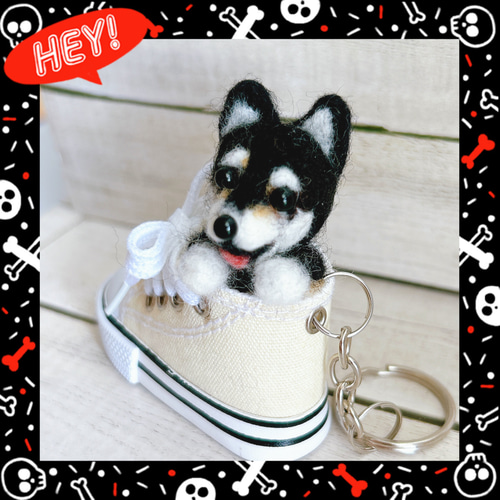 羊毛フェルト 柴犬 黒柴 キーホルダー 置き物 プレゼント マスコット