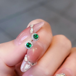 天然ダイヤモンド付きエメラルドピアスk18 ピアス（フープ