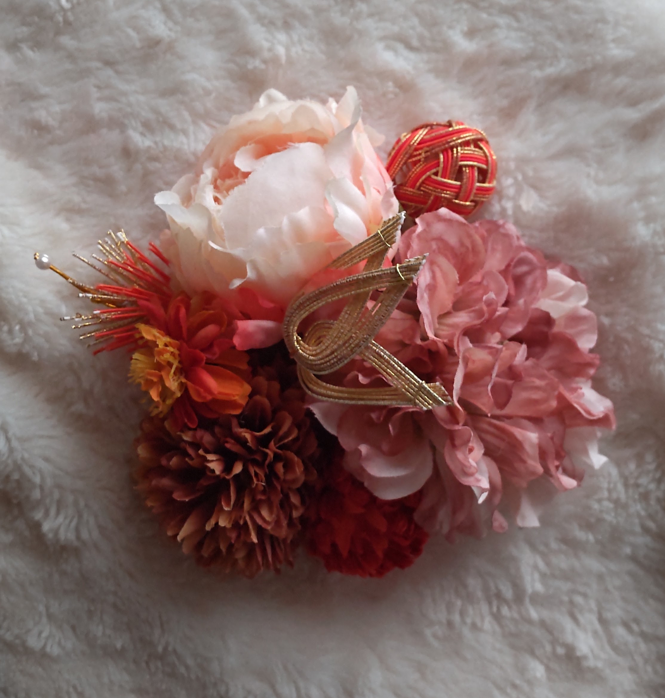 造花髪飾り　ダリア　マム　ピオニー　竹　手毬