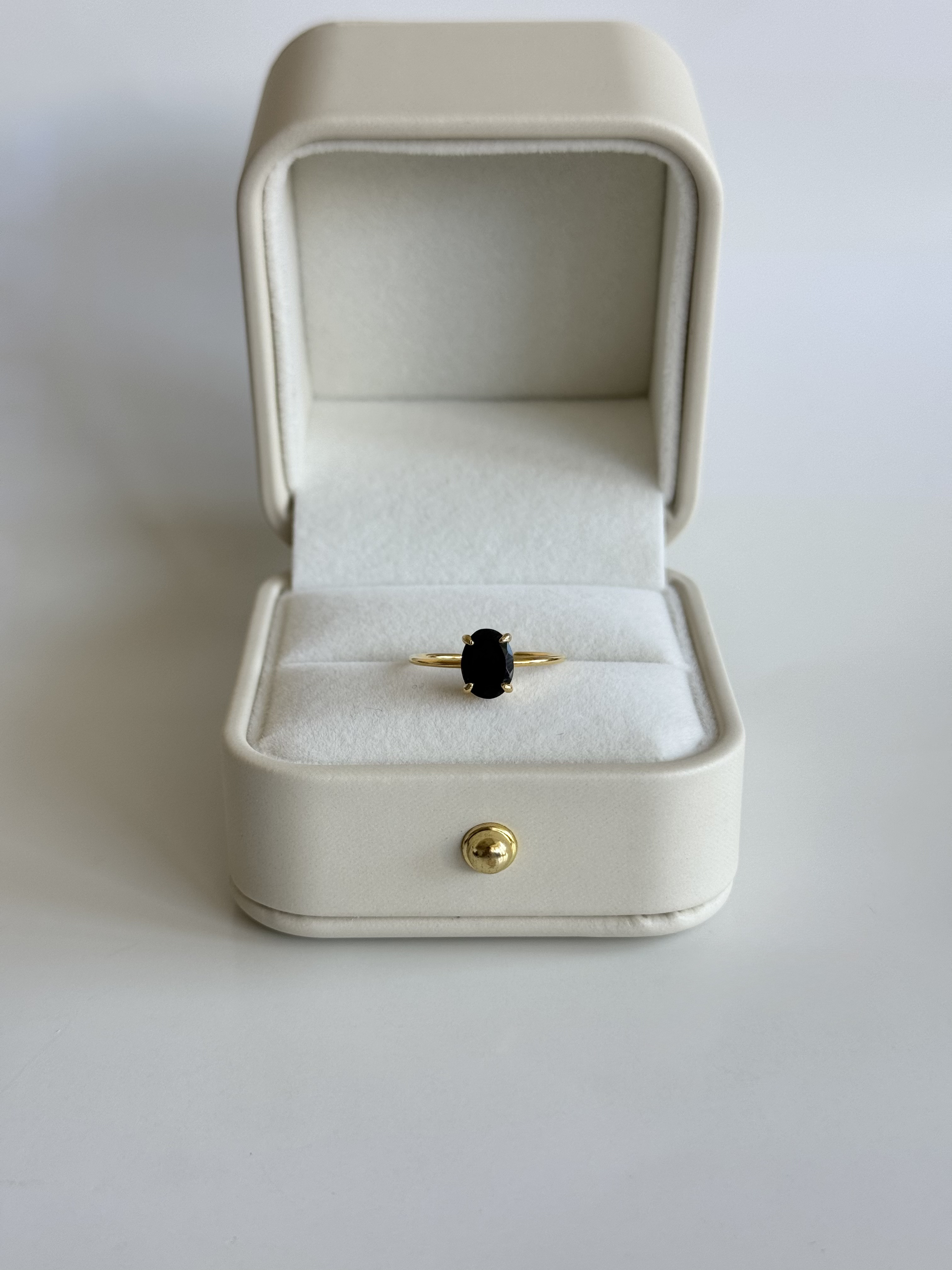 Silver925・18KGP  ブラックオパールのオーバルファセットカットリング