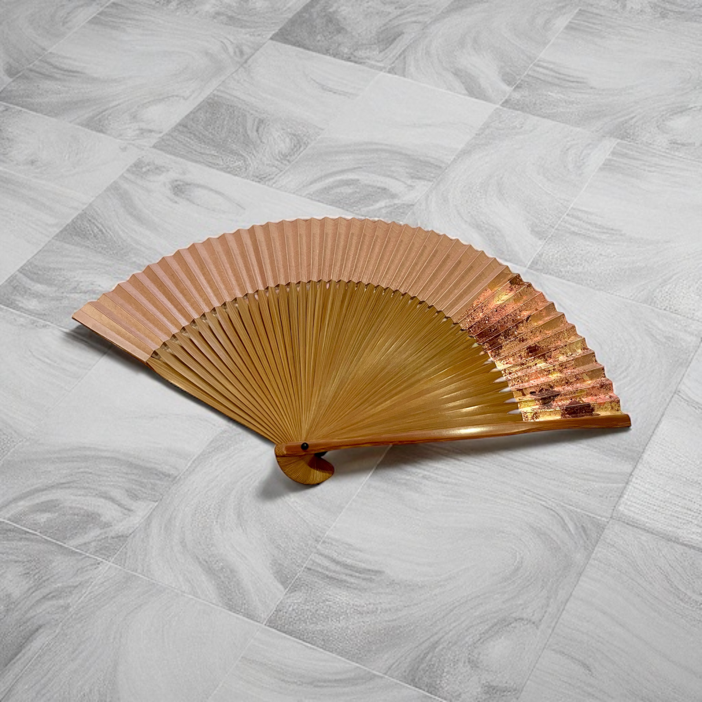 京扇子　箔彩　短地　6.5寸　グレイッシュピンク　色引き