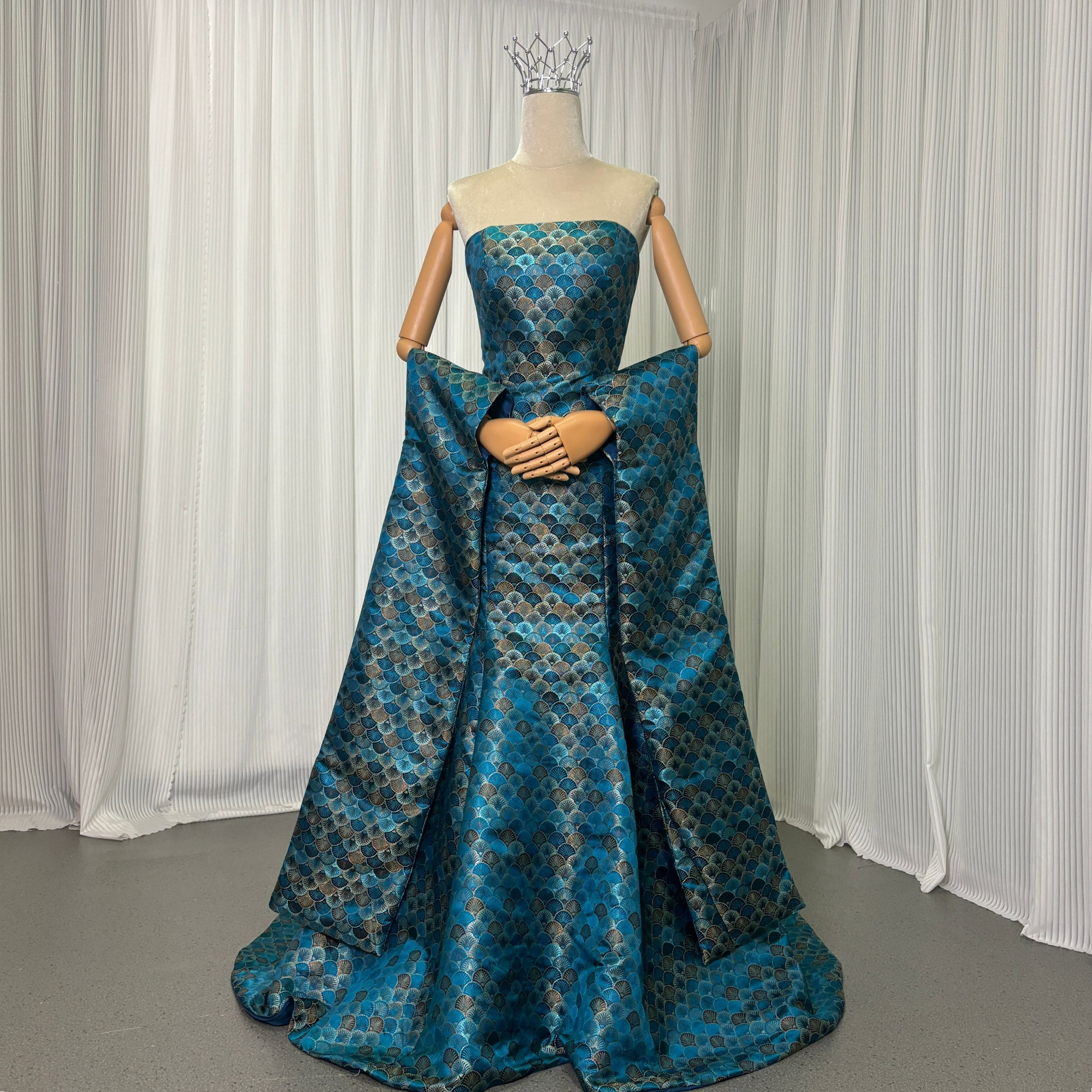 送料無料！孔雀緑、振り袖、着物ドレス、和風ドレス マーメイドライン エレガント アンティークなドレス 結婚式