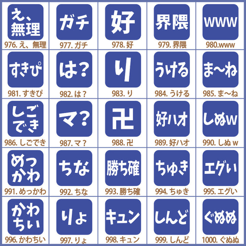 スタンプ 文字（流行り言葉4）1cm角・1.5cm角・2cm角 はんこ かわいい