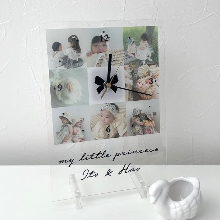 【9枚写真が選べる】アクリルグリッド時計